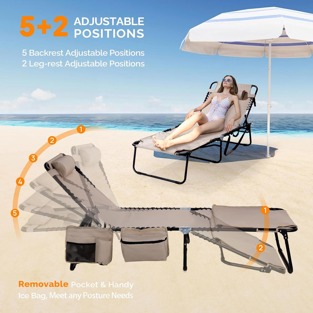 VINGLI Oversized Tanning Chair with Face Hole & Carrying Bag, Beach Loung...
