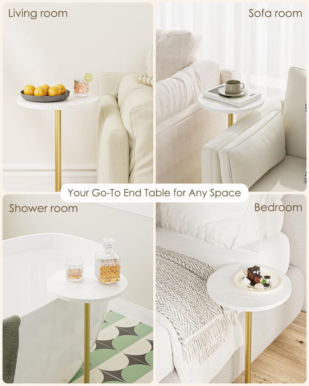 Masupu Drink Table, Round Side Table for Small Spaces, Pedestal Side Table, S...