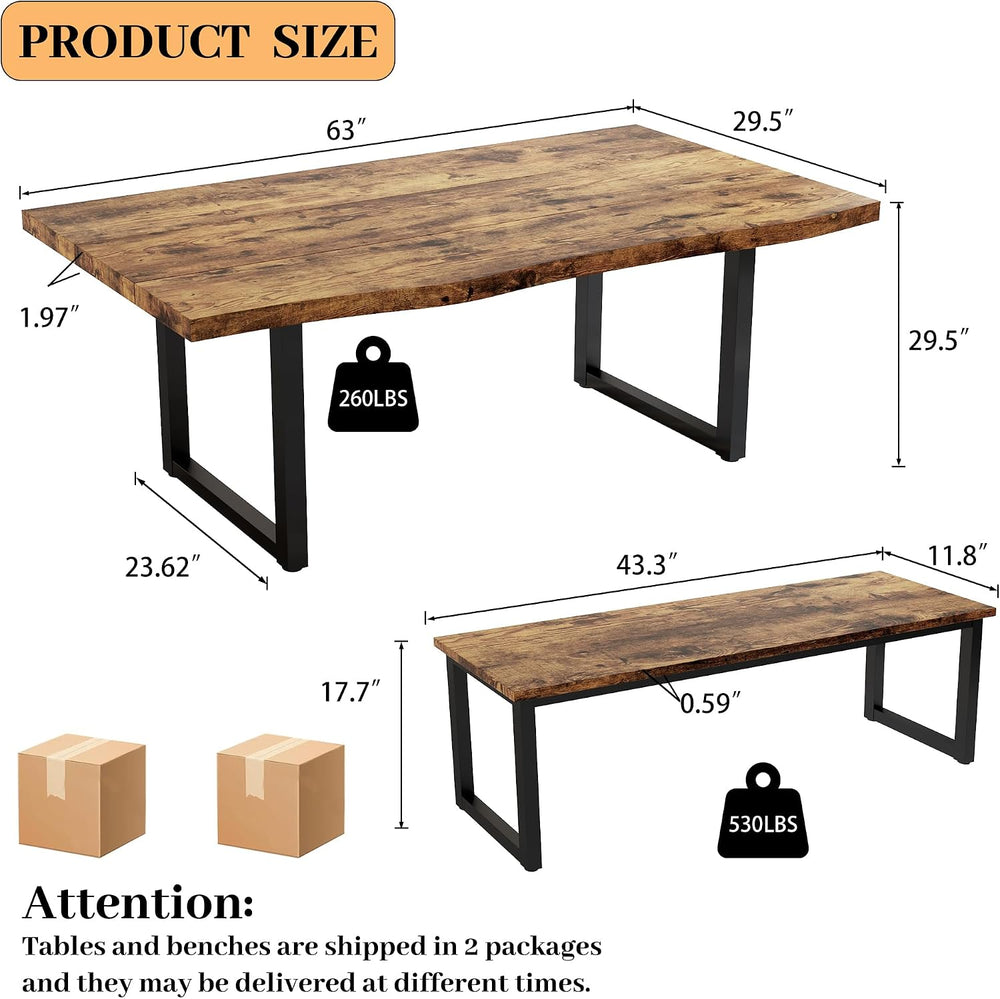 HIPIHOM 63" Dining Table with 2 Benches, Modern Kitchen Table and Chairs...