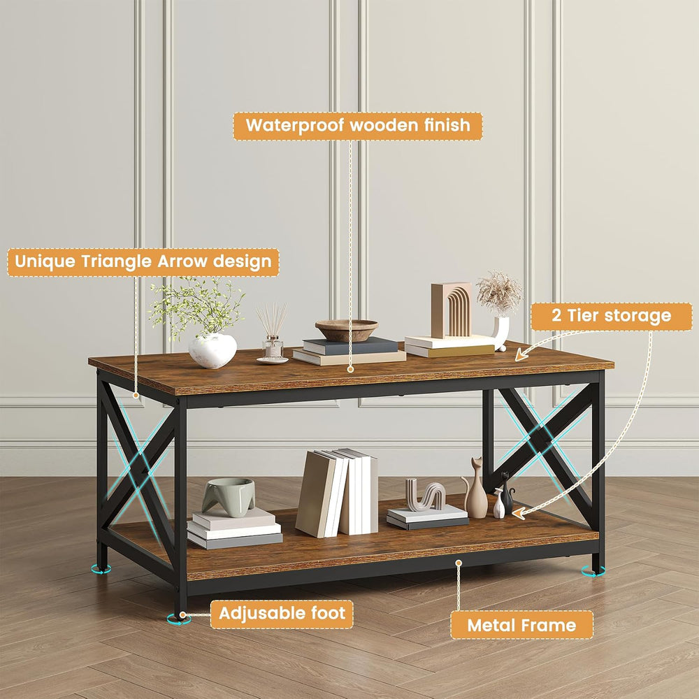 Bigbiglife Living Room Coffee Table Set of 3, Industrial X-Design Coffee Tabl...