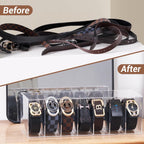Acrylic Belt Organizer for Closet - 7 Compartments With Dust Cover Transparent Storage Holder | Display Case for Makeup, Jewelry, Watches, Bow Tie, & Bracelets | Multipurpose Clear Containers