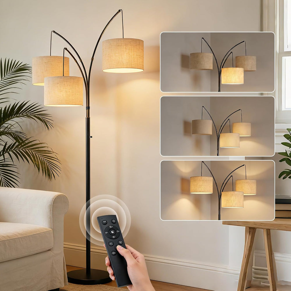 80 Inch Arc Living Room Floor Lamps with Remote Control,3-Light Lamp Shades