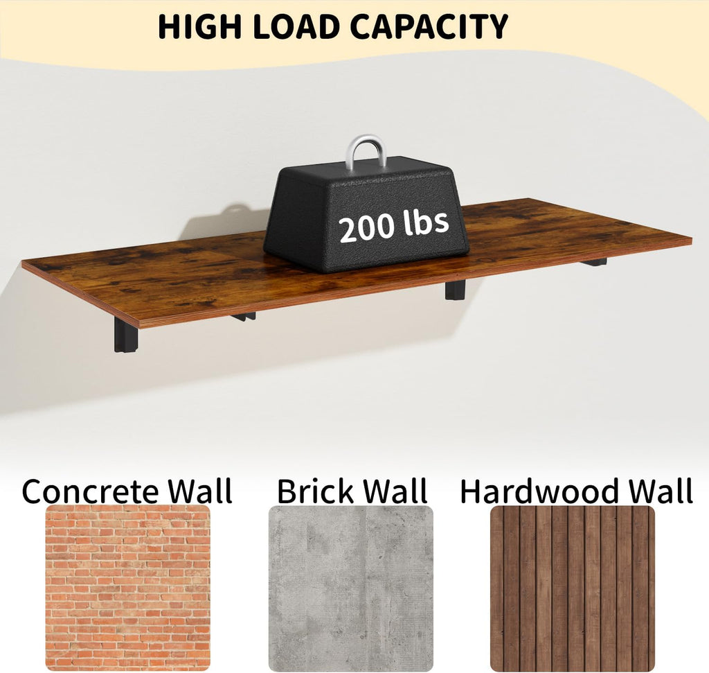 GOYLSER Wall Mounted Folding Table for Office, Rustic Brown Fold Down Desk Laundry Folding Table Wall Mounted for Laundry Room/Home Kitchen, Length 47" Width 20.5"