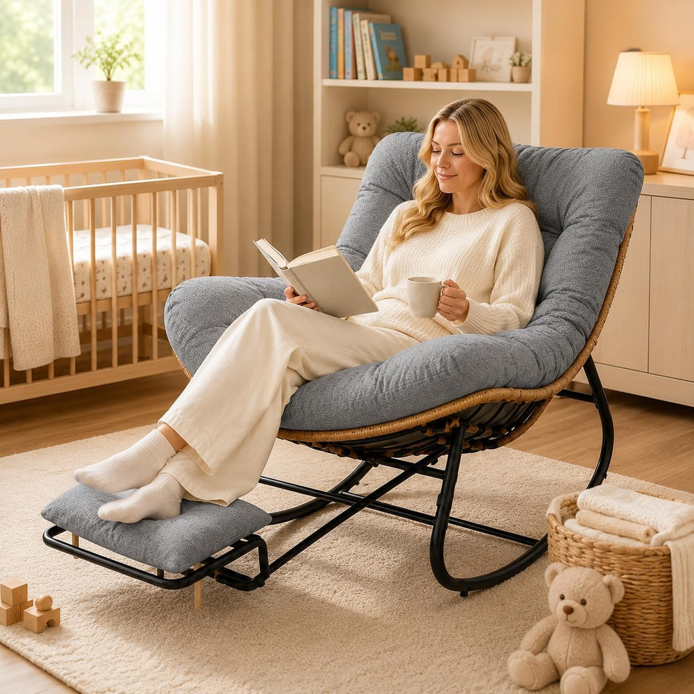 Oversized Rocking Chair with Zero-Gravity Foot Rest & Ottoman, Comfy Loun...