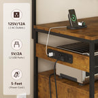 TVU Bakers Rack with Power Outlet and LED Light, Microwave Stand with Storage Cabinet, Coffee Bar Cabinet Station with 6 Hooks for Kitchen, Dining Room, Living Room, Coffee Bar, Rustic Brown, Black
