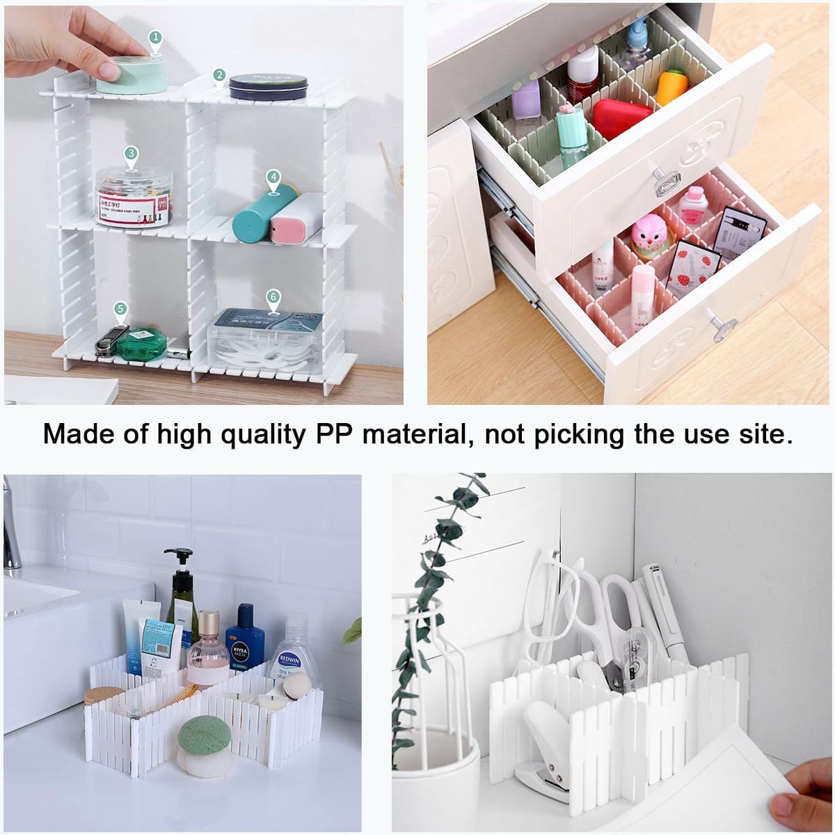24pcs freely adjustable drawer dividers for organizing messy clothes, cosmetics, stationery, tableware, daily sundries, suitable for kitchen, living room, bathroom, study, office (blue)