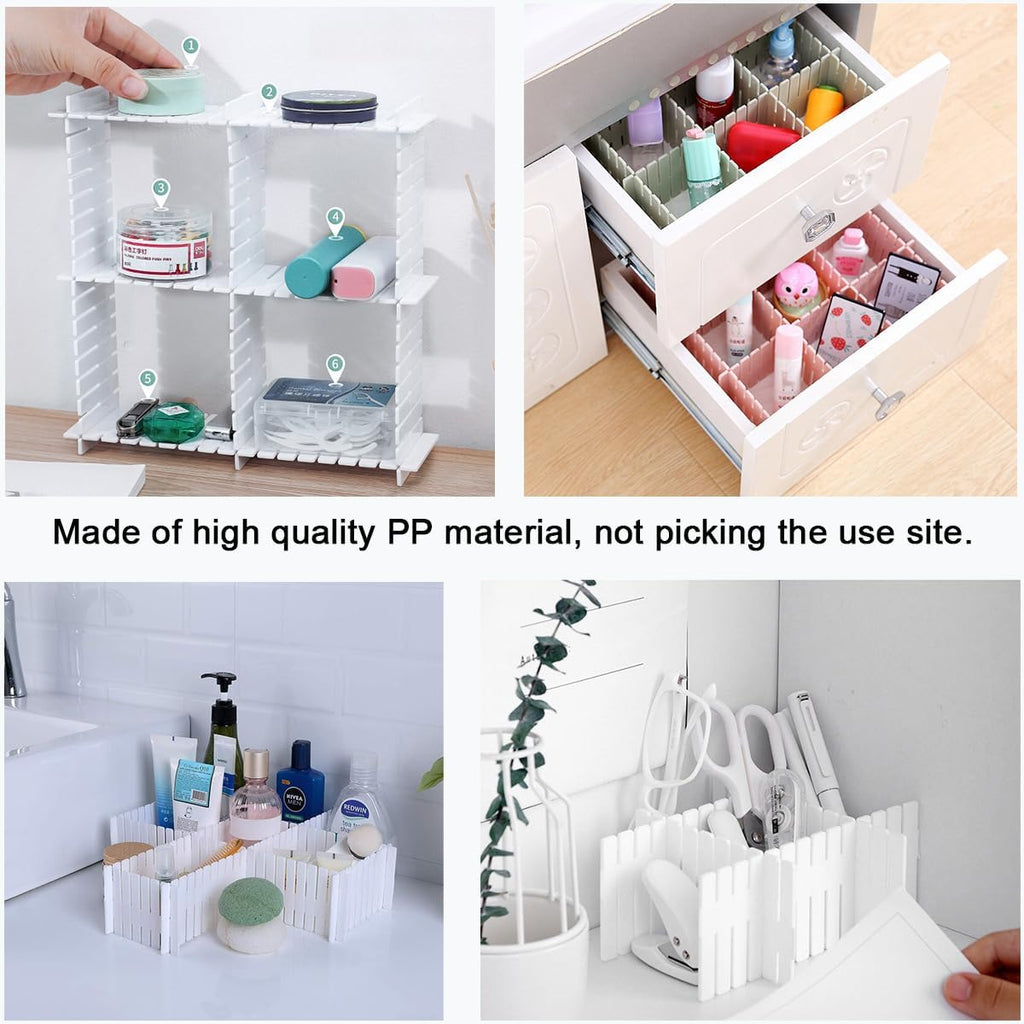 24pcs freely adjustable drawer dividers for organizing messy clothes, cosmetics, stationery, tableware, daily sundries, suitable for kitchen, living room, bathroom, study, office (white)