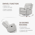 Leather Recliner Chair Faux Swivel Rocker for Adults Manual Sofa for Living Room Bedroom Home Theater Seating,Light Grey