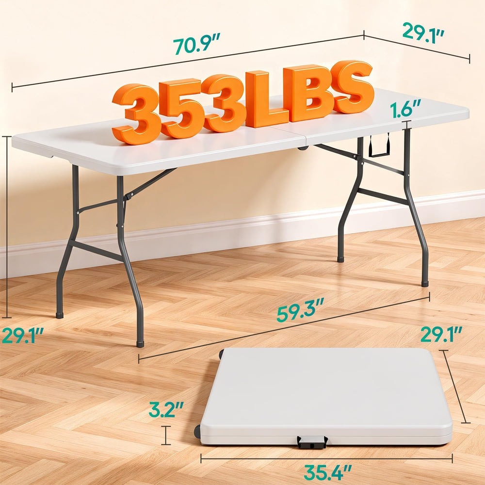 FDW | 6FT Folding Table | White | Portable Plastic Table | with Carry Handle ...