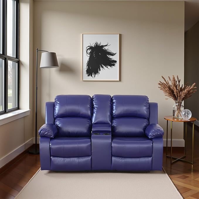 Recliner Sofa Set Couches for Living Room Chair Semi PU Fabric Living Room Furniture Sets, Adjusted Loveseat Reclining Couch Furniture Sofa Set for Theater Seating, Dark Blue