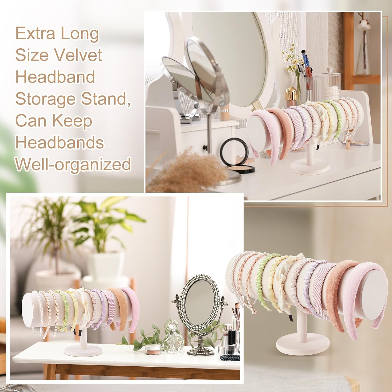 Wenqik Extra Long T Bar Headband Holder Organizer Velvet Headband Rack Storage Hairband Organizer for Hairband Earring Display Stand Women Girl