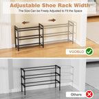 Expandable Shoe Rack - 18.5''- 47'' Adjustable Shoe Rack for Closet, 3 Tier Long Shoe Shelf Storage for 18 Pairs Shoe and Boot, Sturdy Metal Shoe Organizer for Entryway, Garage, Black