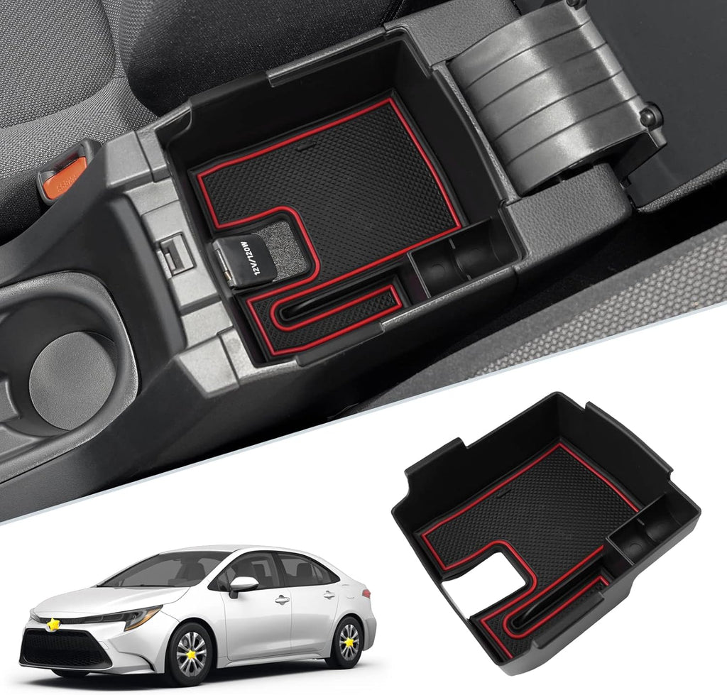 SKTU for 2020 2021 2022 2023 2024 2025 2026 Toyota Corolla Center Console Organizer 2023 2024 2025 2026 Corolla Accessories Center Console Tray Insert Organizer ABS with USB Hole and Coin Holder (Red)