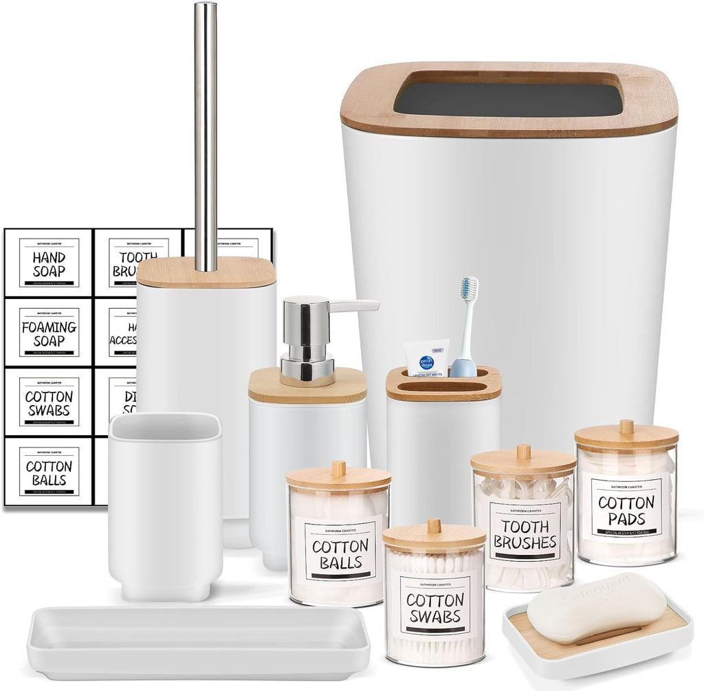 IMAVO Bathroom Accessories Set,White Bathroom Set,11 Pieces Bathroom Accessory Set,Trash Can for Bathroom Accessories Décor and Housewarming Gifts