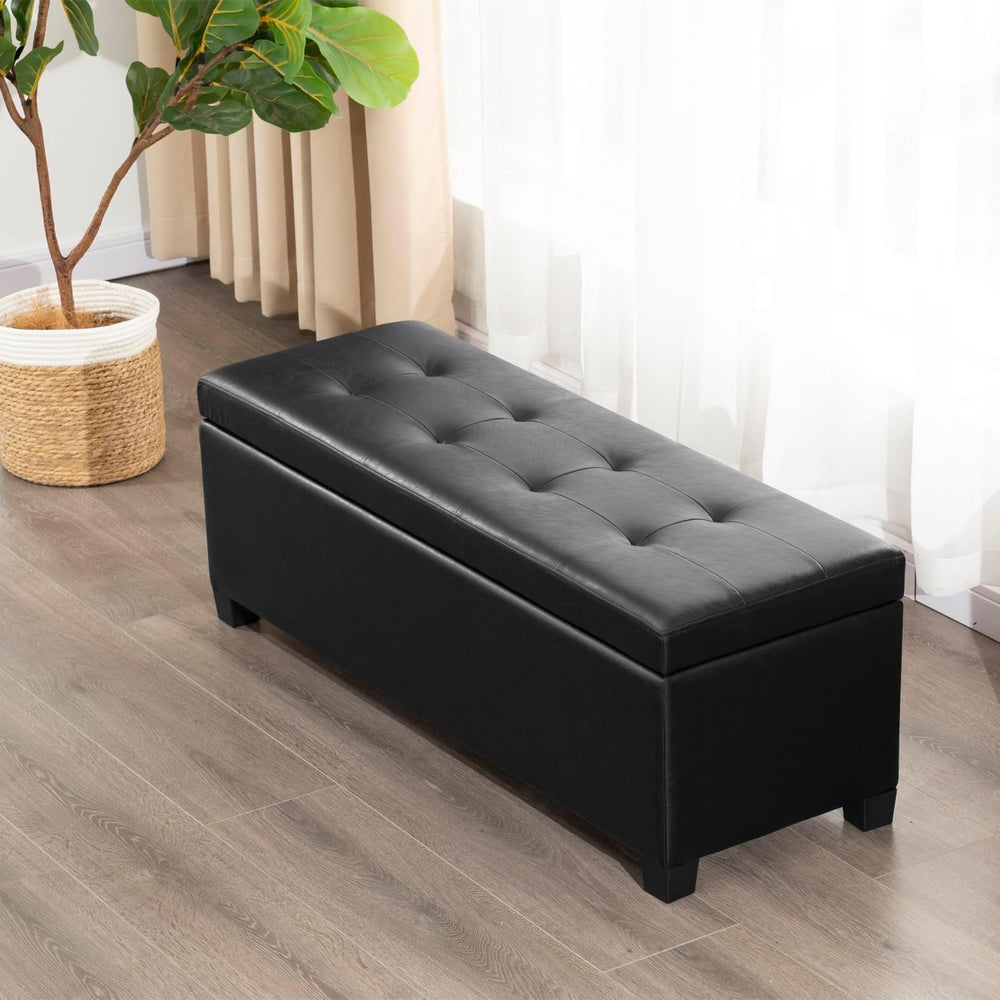Asense Storage Ottoman Bench,42 inch Wide Upholstered Faux Leather Rectangula...