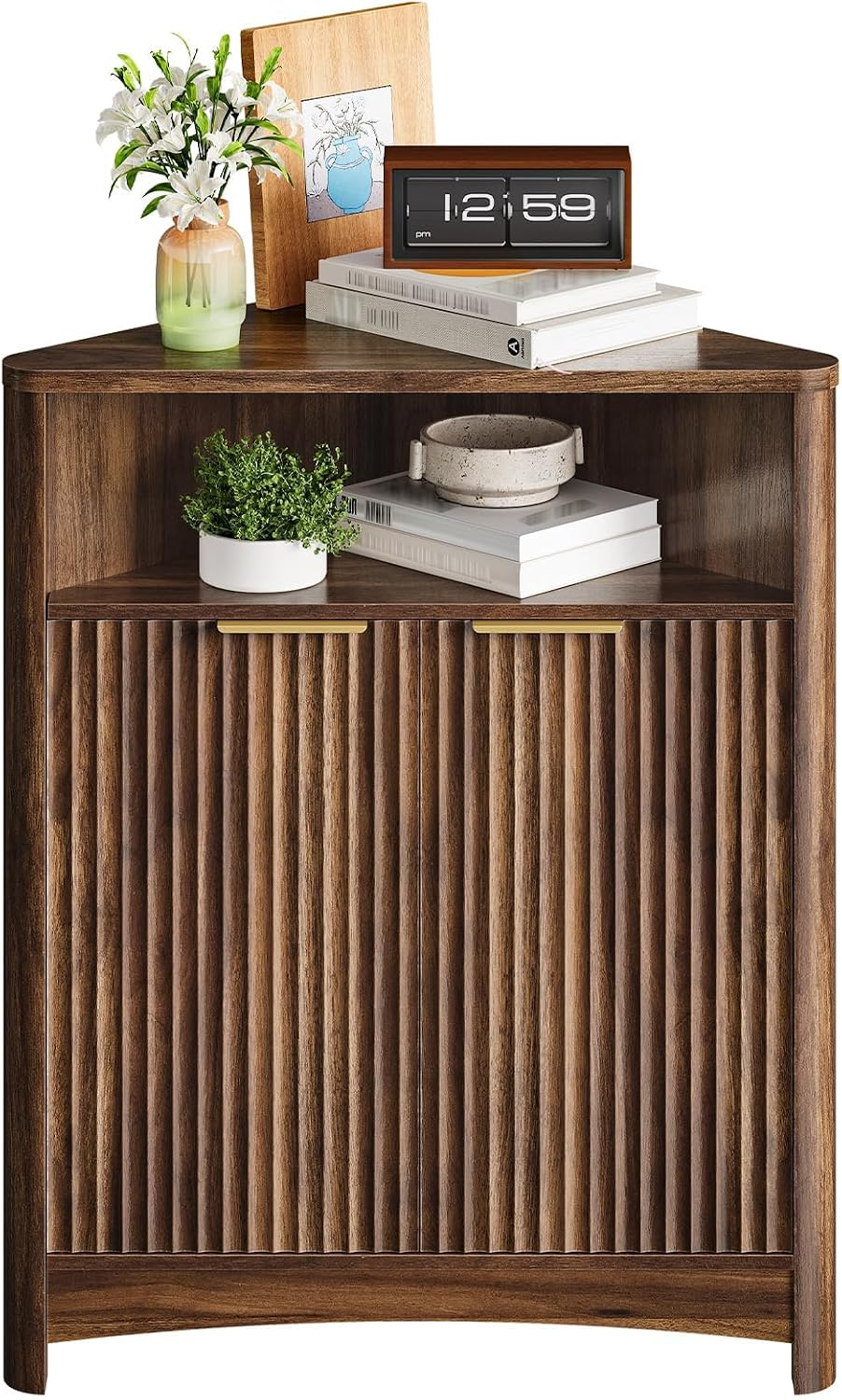 CHOEZON Corner Cabinet, Corner Storage with Fluted Panels and Adjustable Shel...