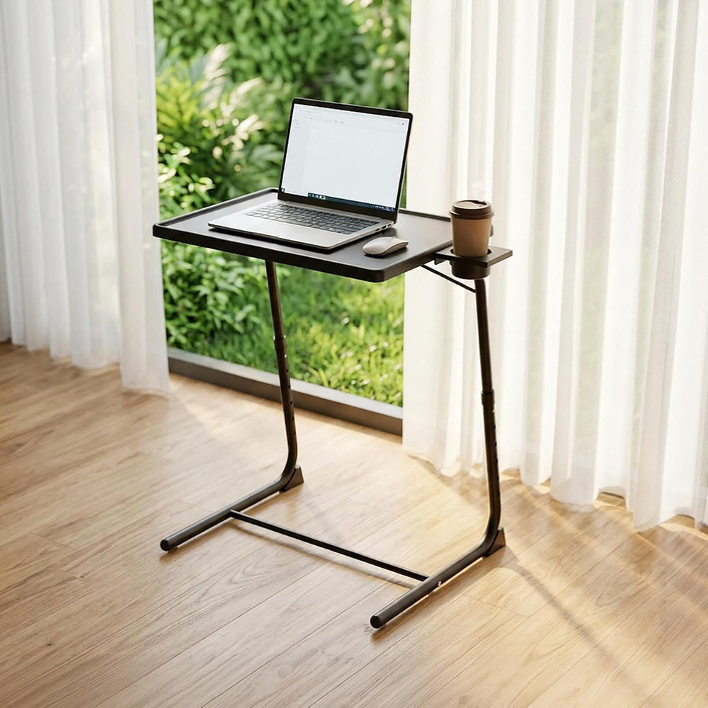 Adjustable TV Tray Table for Breakfast & Dinner - Black Folding Couch Des...