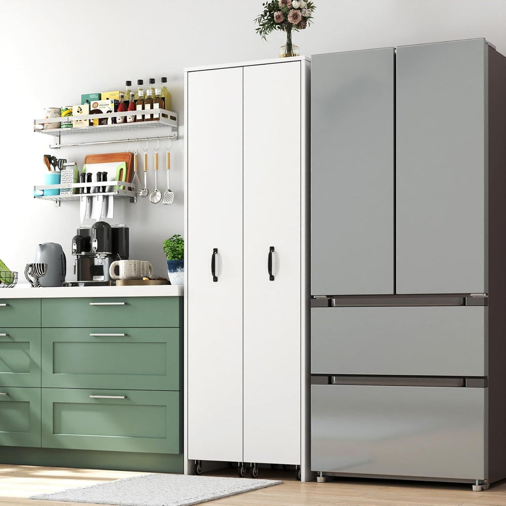 KEIKI Pull-Out Kitchen Pantry Storage Cabinet with Multi-Tier Shelf & Whe...