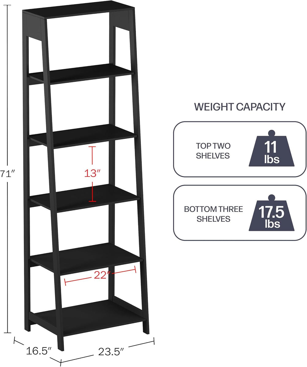 Lavish Home 5-Tier Ladder Bookshelf - Modern Freestanding Wooden Bookcase wit...
