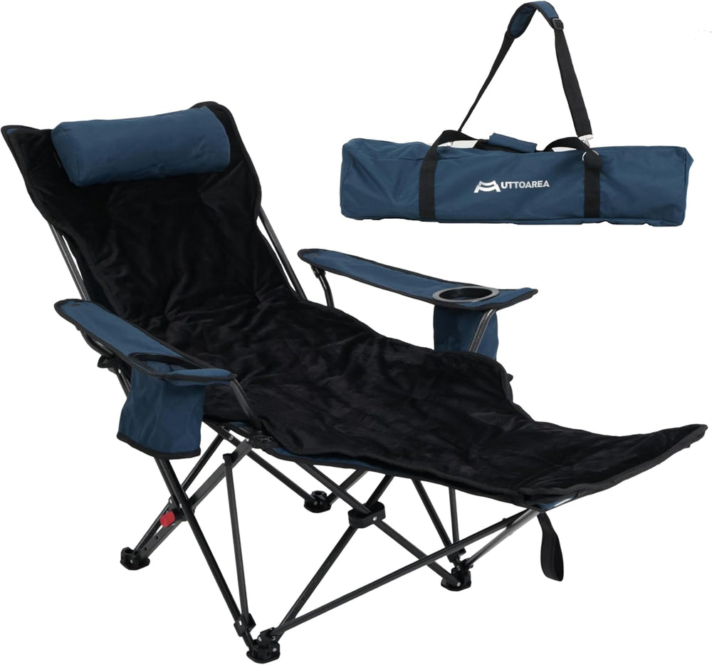 Portable Reclining Camping/Lounge Chair for Outdoor (1, Blue) | Soft Cushion,...