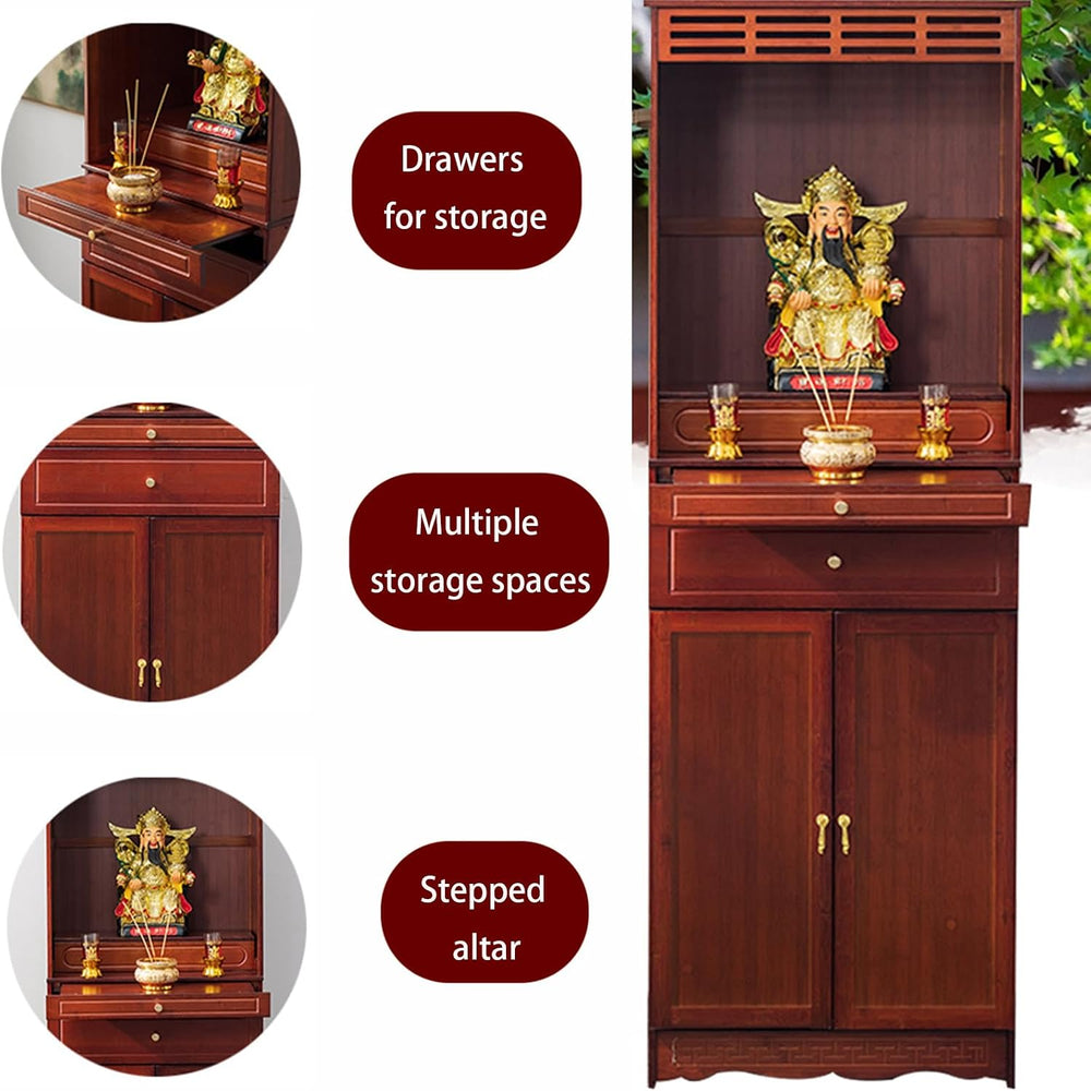 Meditation Cabinet with Drawers and Shelves, Altar Table with Large Storage S...