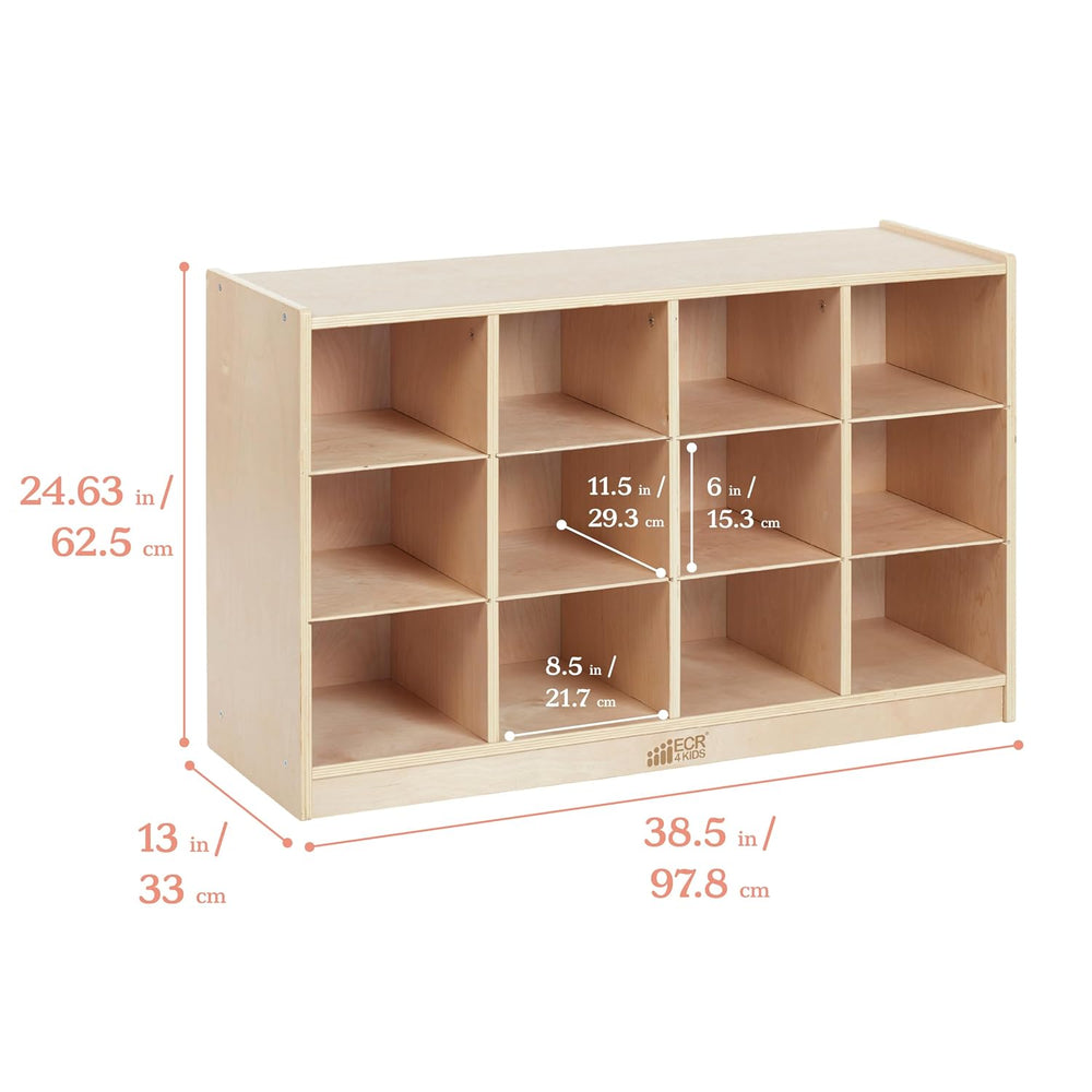 ECR4Kids 12 Cubby Mobile Tray Storage Cabinet, 3x4, Classroom Furniture, Natu...