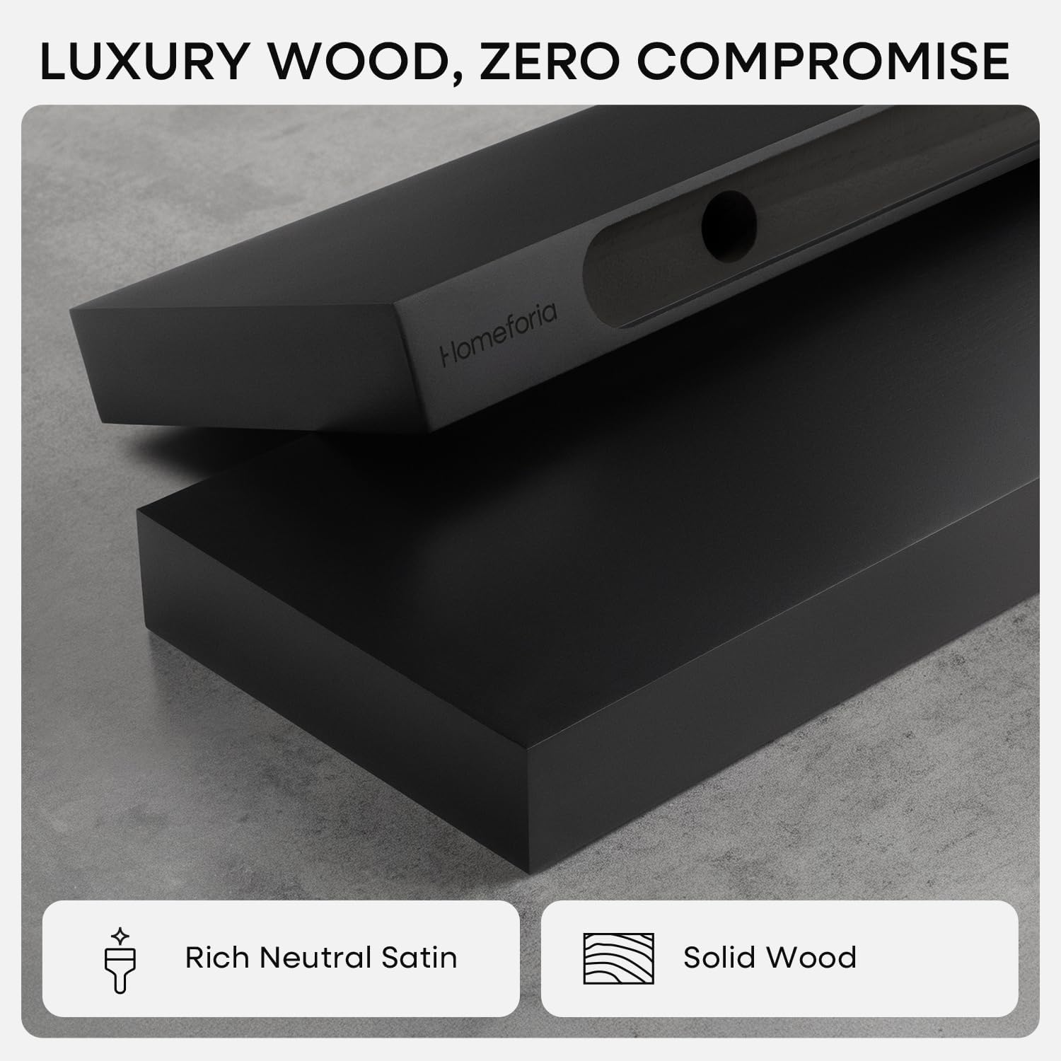 Homeforia Floating Shelf Black 12 inch, High End Solid Real Wood Small 12inch Floating Shelves for Wall Mounted, Black Wooden 12 in Floating Shelves, Heavy Duty Bracket, 12 X 6.5 X 1.75 inch, Set of 2
