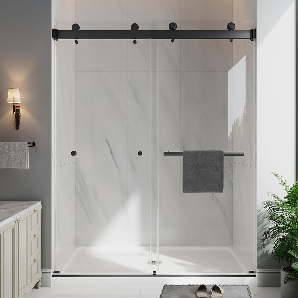 43-48" W x 78" H Frameless Double Sliding Shower Doors Matte Black