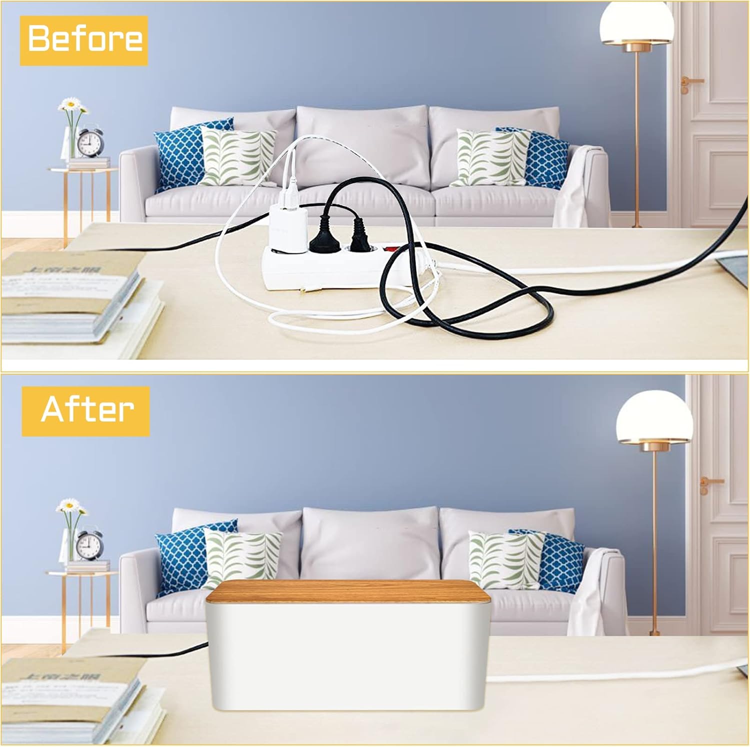 YUANYE Cable Management Box Cable Management Kit for Power Strip to Hide Wires,Cord Organizer Boxes,Safe ABS Material Wire Organizer of Cable Clips Sleeve for Home & Office,2Pack-123PCS/White