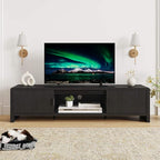 FATORRI TV Stand for 75/65/55 Inch TVs, Mid Century Modern Entertainment Center with Storage, Wooden Television Media Console Cabinet with Fluted-Door for Living Room, Bedroom (63 Inch W, Black)