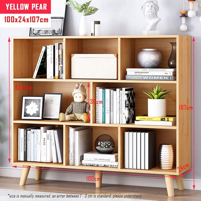 IOTXY Wooden Open Shelf Bookcase - 3-Tier Floor Standing Display Cabinet Rack...