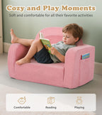 Foryoomi Kids Couch, 2-in-1 Soft Toddler Couch Fold Out with Blanket, Comfy Toddler Chair, Convertible Sofa, Gifts for Kids Girl Boys, Medium Pink Rainbow