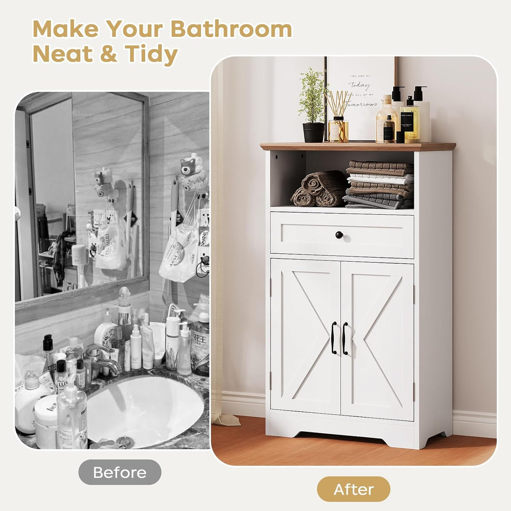 Floor Cabinet, Farmhouse Storage Cabinet with Barn Doors and Drawer, 11.81&qu...