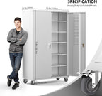 VINGLI Upgraded Wide & Deep Garage Storage Cabinet, Metal Storage Cabinet with Pegboards, Wheels, Locking Doors and Adjustable Shelves (Gray, 43''W x 20''D x 72''H)