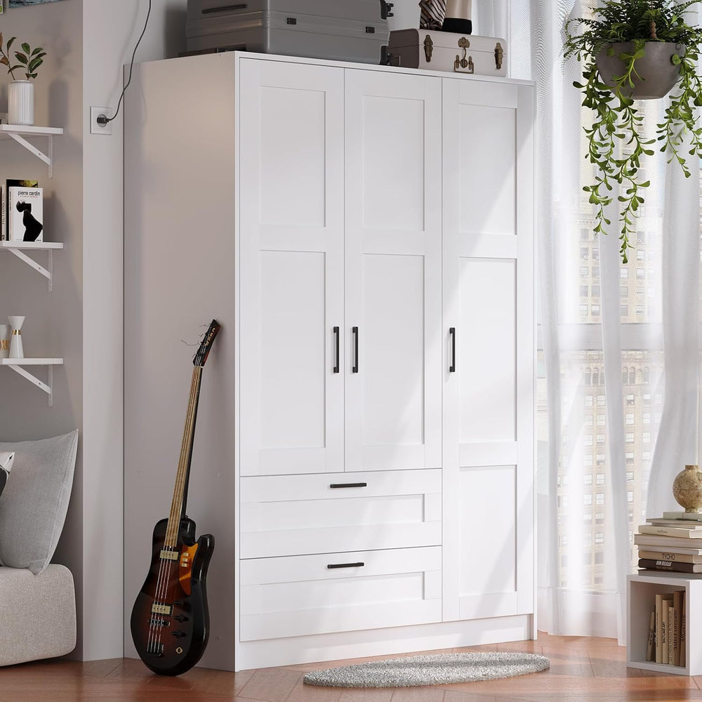 Fenghua Lizhi 3 Doors Wooden Wardrobe Closet Armoire, White Storage Cabinet f...