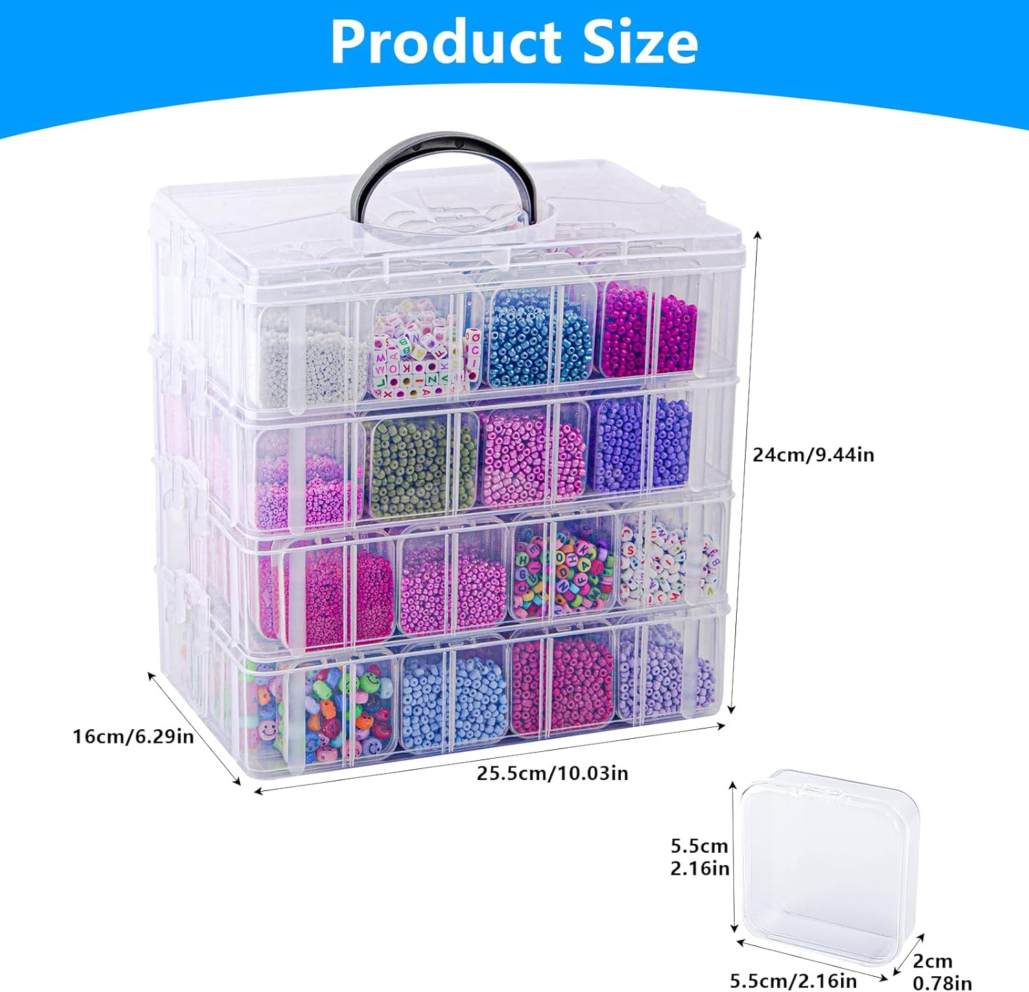 VTG Bead Organizer Box, 112 Pcs Small Organizers, 3-Tier Bead Storage Containers Portable Organizer and Storage Box Stackable Plastic Cases for Bracelet Making DIY Jewelry Nail Charms