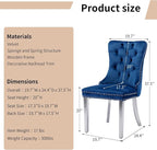 Luxury Upholstered Dining Chairs Set of 4, Blue Kitchen Chair with Silver Metal Legs, Velvet Tufted Back Dining Chair, Sillas de Comedor, Modern Kitchen & Dining Room Chairs (Blue, 4 Pcs)