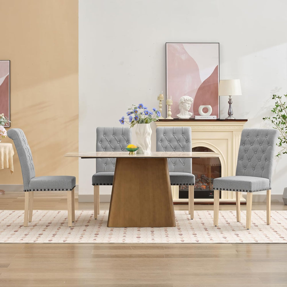 LOULENS Fabric Dining Chairs Set of 2, Modern Linen Upholstered Parson Chairs...