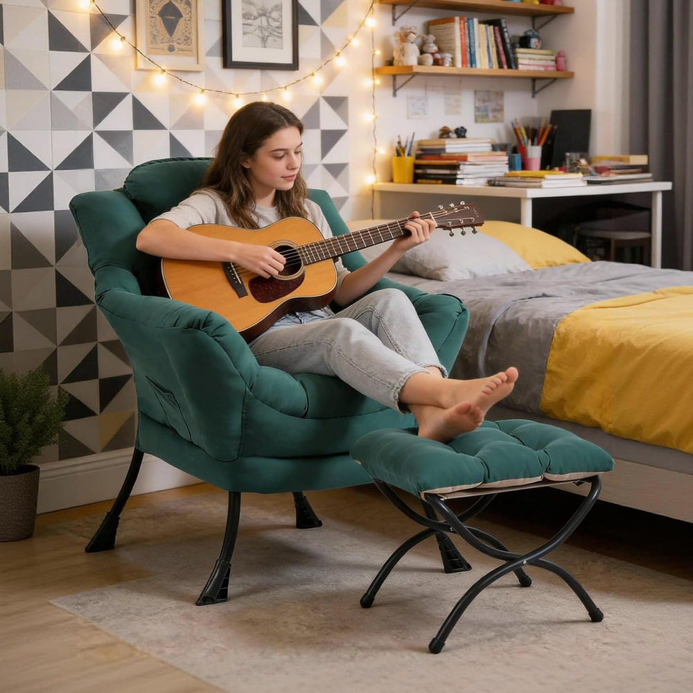 Modern Lazy Chair with Ottoman, Comfy Accent Reading Chair for Living Room