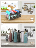 Water Bottle Organizer - 2 Pack Clear Stackable Storage Rack for Stanley Yeti and Other Tumblers - 2 Tier Wine Rack Holds 8 for Kitchen Cabinets