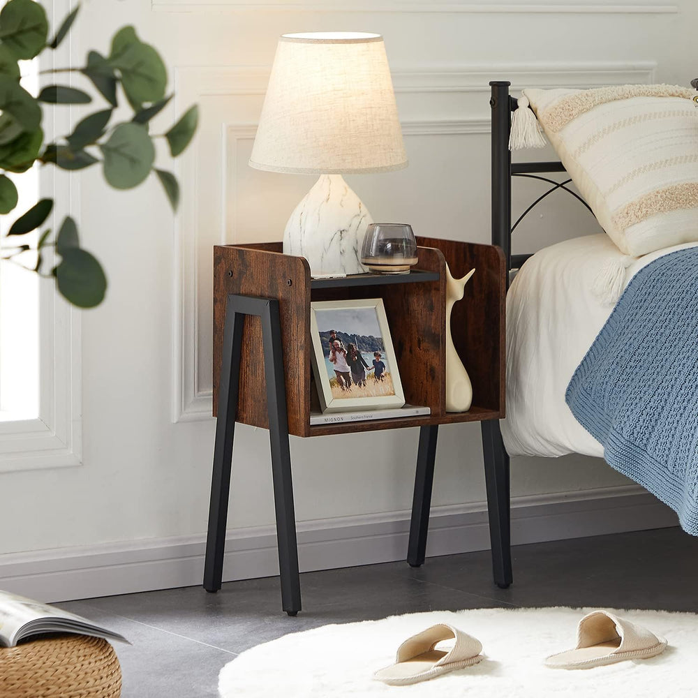 VECELO Nightstand Industrial End Table,Bedside Table with 2-Tier Open Storage...
