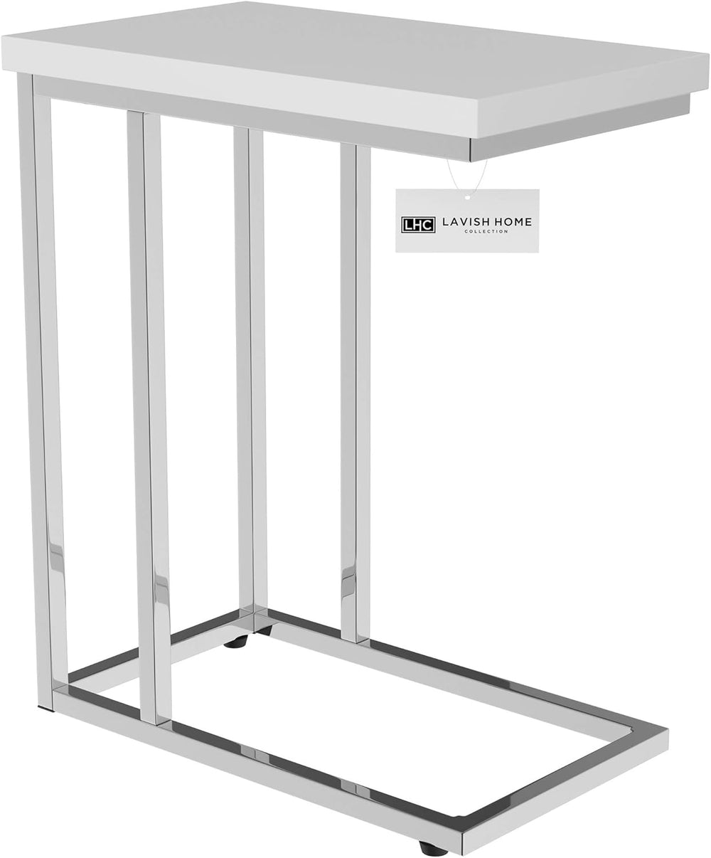 Lavish Home C-Shaped Sofa Side Table, White, 19.75” x 11.75” x 23.75”