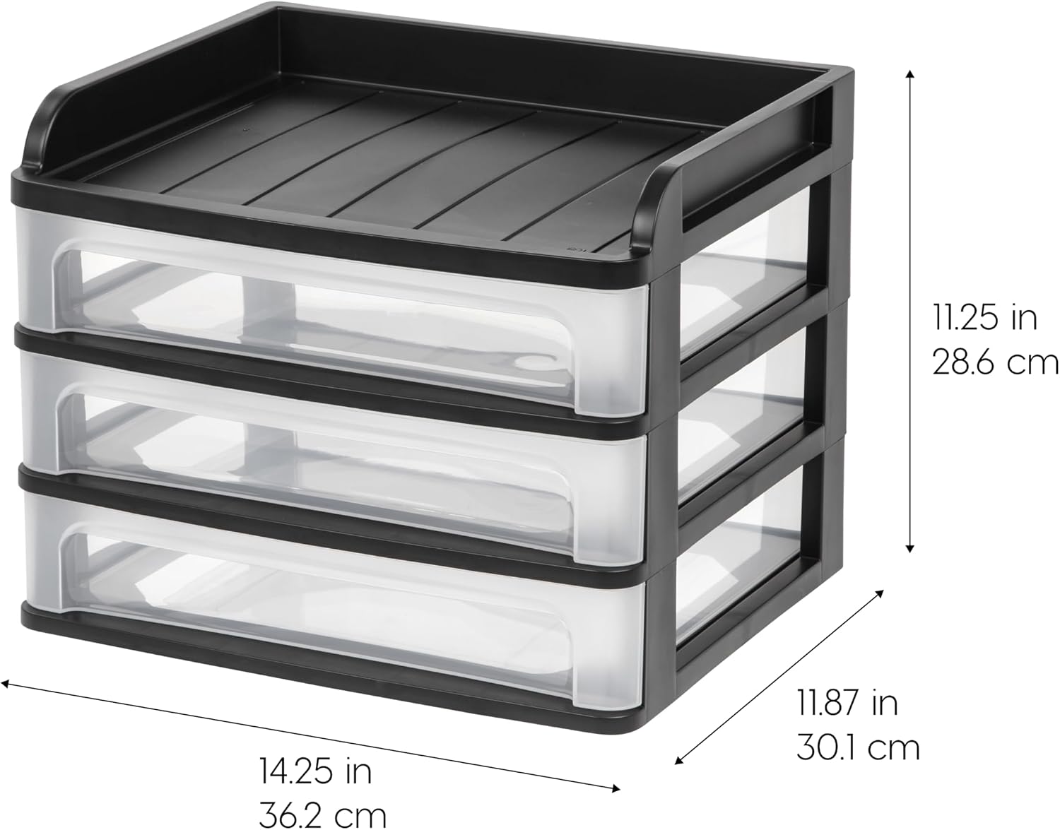 IRIS USA 3-Drawer Medium Desktop Organizer with Paper Tray, Black