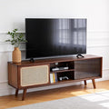 Tiita Rattan TV Stand for 55 Inch TV, Bamboo TV Cabinet with Adjustable Shelf and Storage, Boho Entertainment Center, Mid Century Modern Media Console for Bedroom, Living Room, Study, Walnut