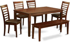 East West Furniture CAML6C-MAH-LC 6 Piece Dining Table Set Contains a Rectangle Dining Room Table and 4 Faux Leather Upholstered Chairs with a Bench, 36x60 Inch, Mahogany