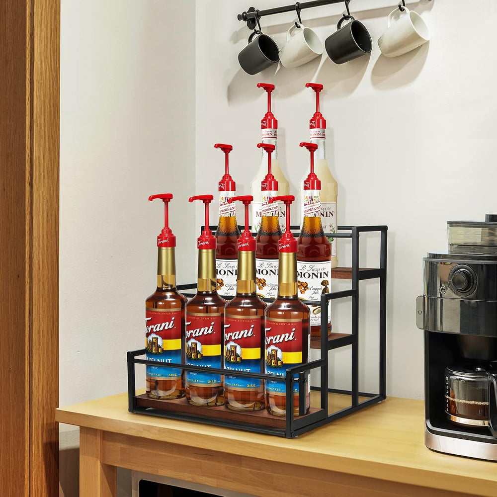 THYGIFTREE 3-Tier Coffee Syrup Organizer for 12 Bottles,Rotating Coffee Syrup...