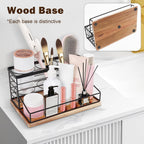 Hair Tool Organizer, Movable Hair Dryer Holder, Hair Styling Tools Storage for Vanity, Bath Counter Organizer, Bathroom Trays for Hair Toiletry, Makeup (12" x 7.7" x 5.8", Wood-Black)