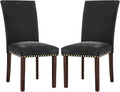 COLAMY Upholstered Parsons Dining Chairs Set of 2, Fabric Dining Room Kitchen Side Chair with Nailhead Trim and Wood Legs - F-Black