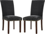 COLAMY Upholstered Parsons Dining Chairs Set of 2, Fabric Dining Room Kitchen Side Chair with Nailhead Trim and Wood Legs - F-Black