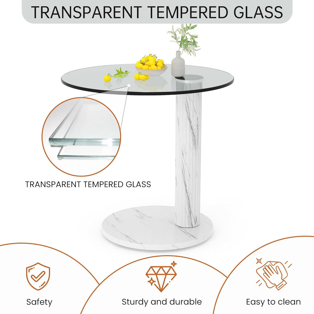 Hooseng Glass Round Coffee Table End Table, 22-Inch Modern Tempered Transpare...
